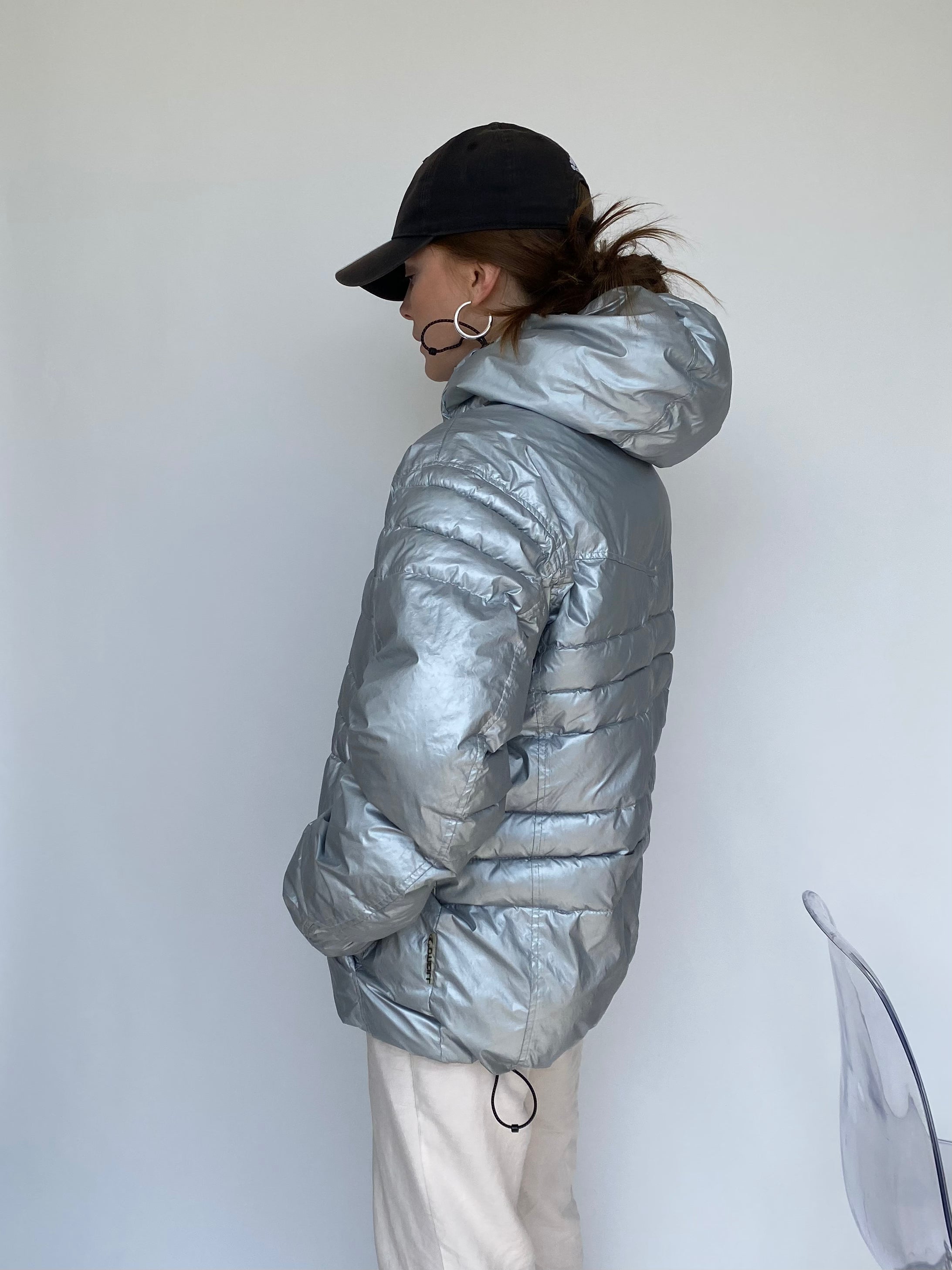 Silver metallic puffer jacket online